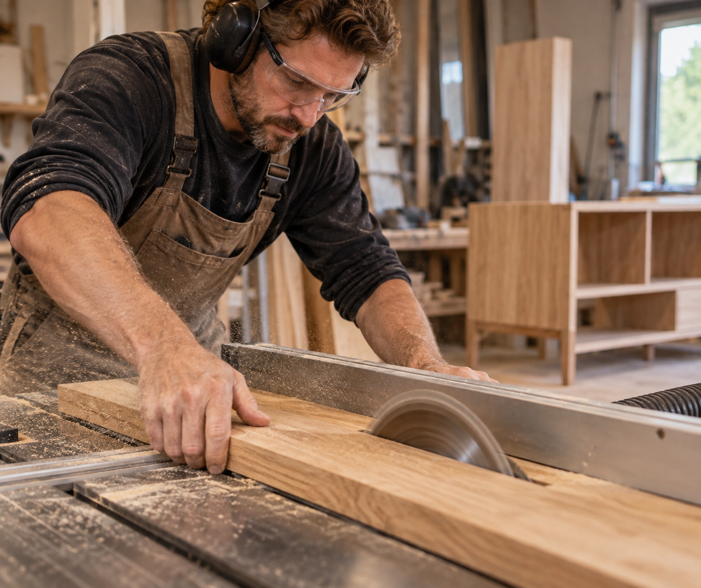 Houtbewerker aan het werk in een werkplaats